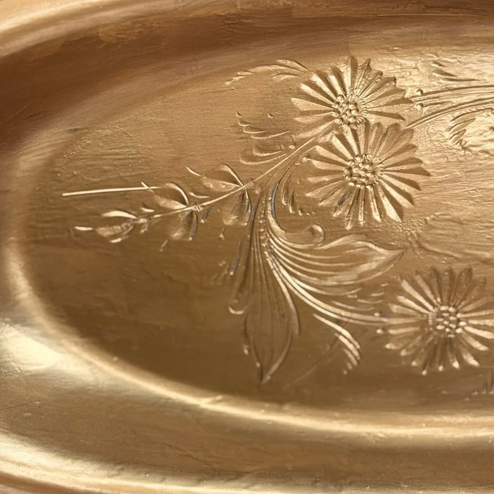 Vintage Rockford Marked Oval Engraved Metal Serving Tray